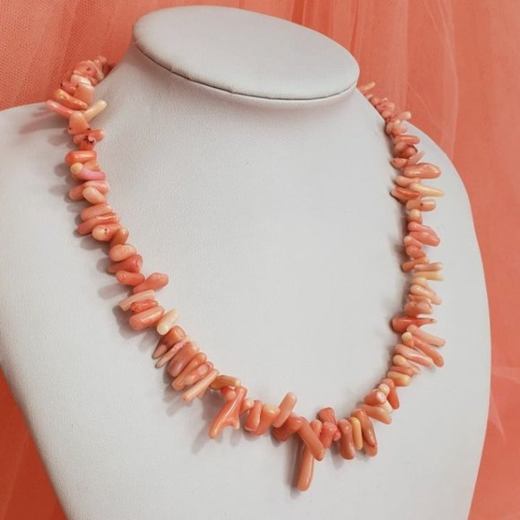 VTG Angel Skin Branch Coral Necklace 16" Long 925 Sterling Silver Clasp Pink - Picture 4 of 10